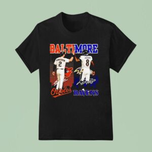 Baltimore City Skyline Henderson Baltimore Orioles And Jackson Ravens Signatures T Shirt