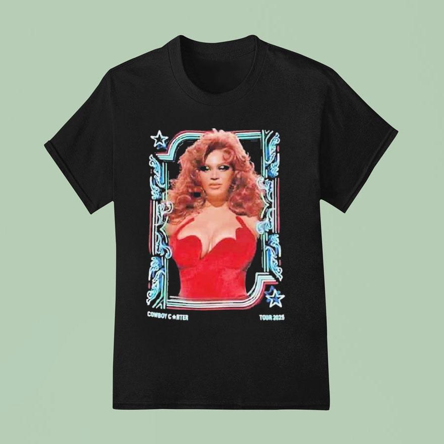 Beyonce Las Vegas Cowboy Carter Tour Pin Up Red Dress Showgirl Venue At Allegiant Stadium On July T Shirt
