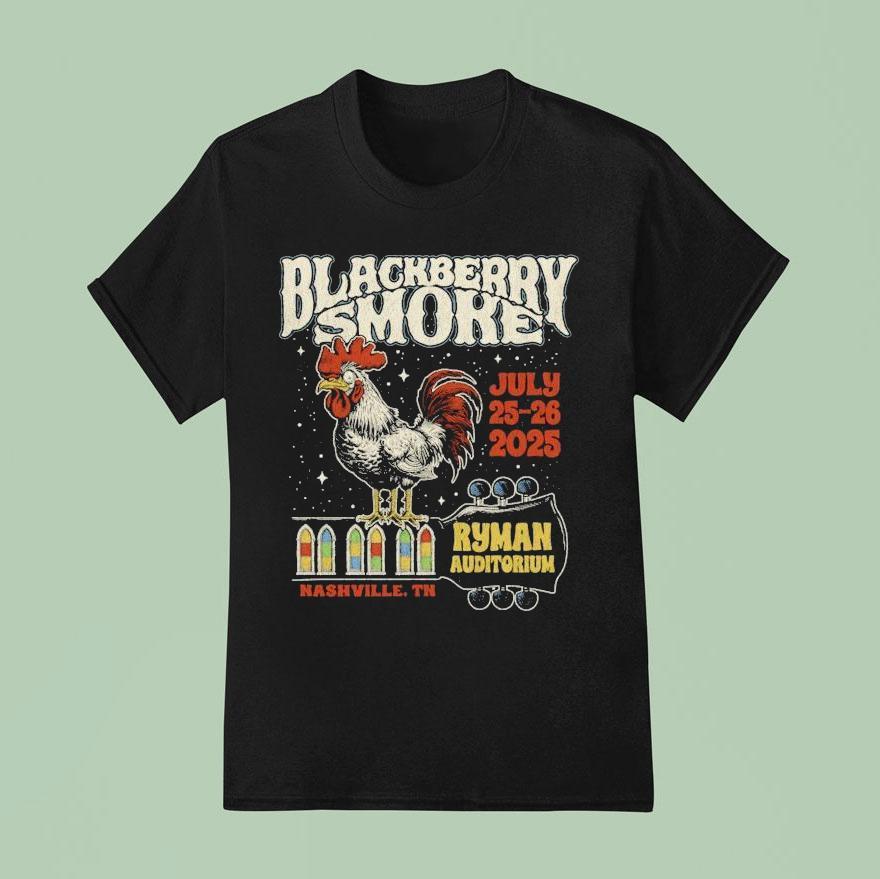 Blackberry Smoke Ryman Auditorium Nashville Tn Rooster Guitar T Shirt