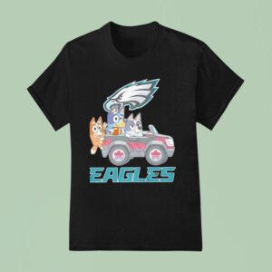 Bluey Characters Driving Philadelphia Eagles Logo T Shirt