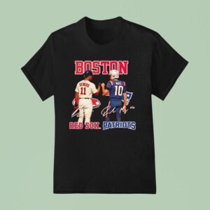 Boston City Skyline Devers Red Sox And Maye New England Patriots Signatures T Shirt
