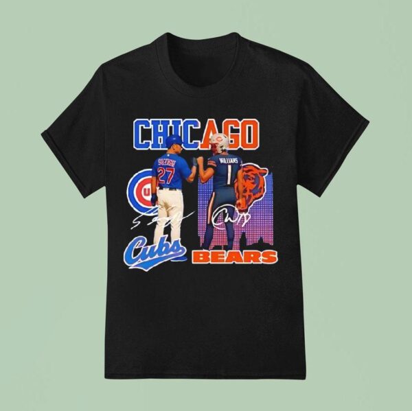 Chicago City Skyline Suzuki Chicago Cubs And Williams Chicago Bears Signatures T Shirt