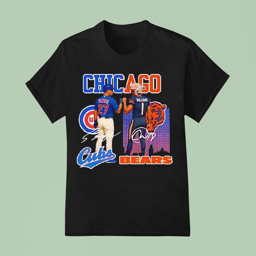 Chicago City Skyline Suzuki Chicago Cubs And Williams Chicago Bears Signatures T Shirt
