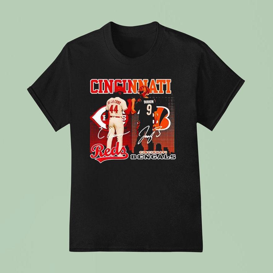 Cincinnati City Skyline De La Cruz Reds And Sorrow Bengals Signatures T Shirt