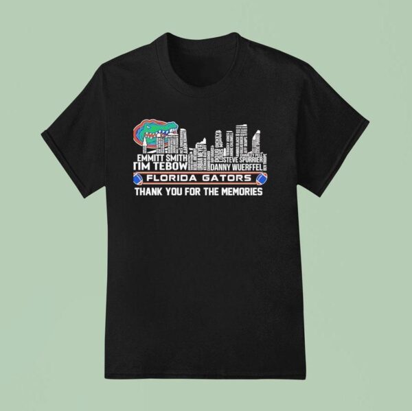 Florida Gators City Skyline All Names Of Legends Thank You For The Memories T Shirt