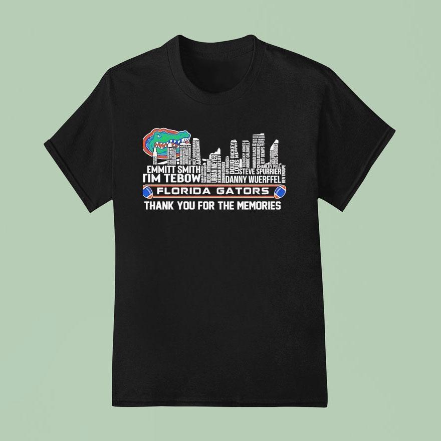 Florida Gators City Skyline All Names Of Legends Thank You For The Memories T Shirt