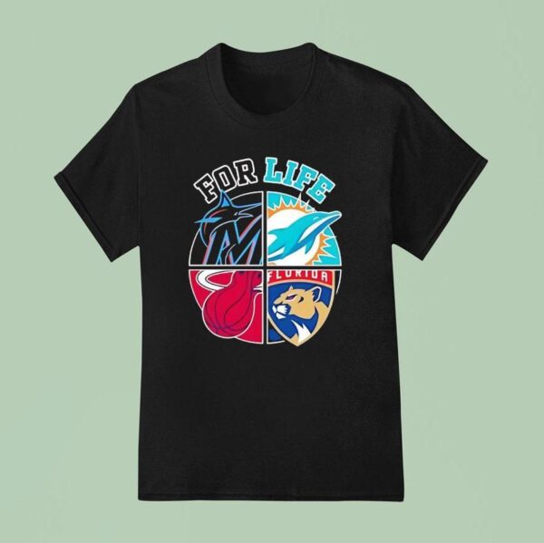 For Life Miami Dolphins Marlins Heat And Panthers Circle Logos T Shirt