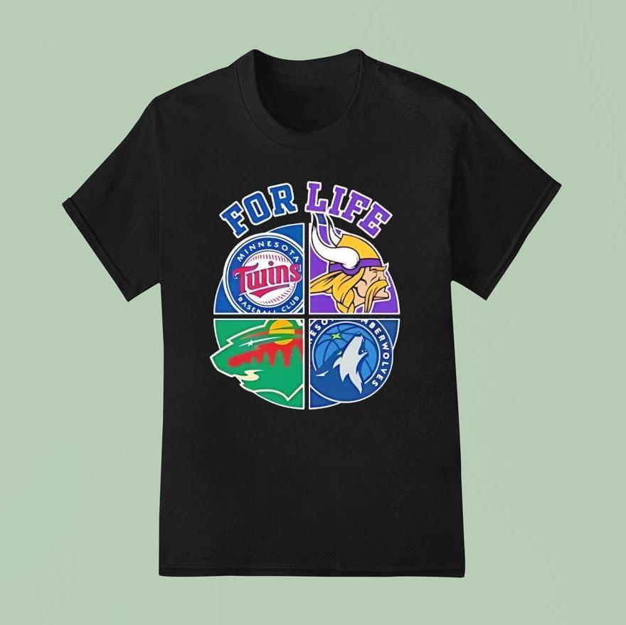 For Life Minnesota Vikings Twins Timberwolves And Wild Circle Logos T Shirt