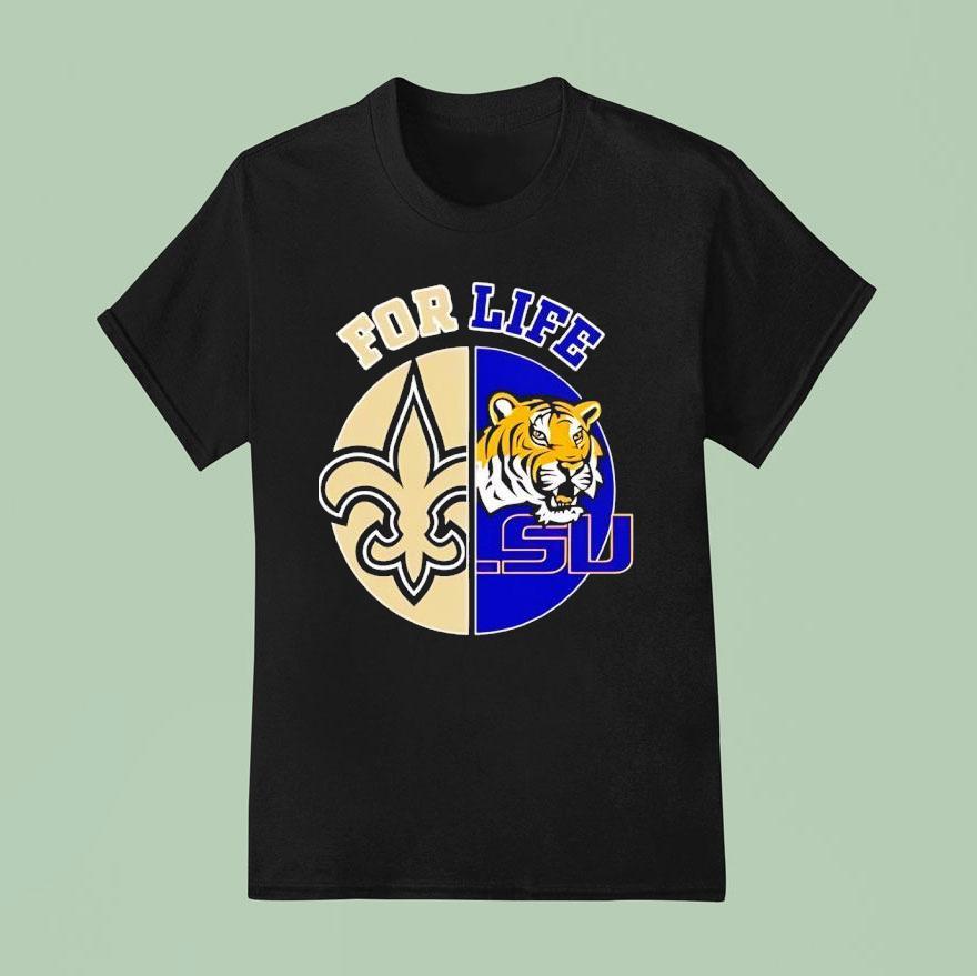 For Life New Orleans Saints And Lsu Tigers Circle Logos T Shirt