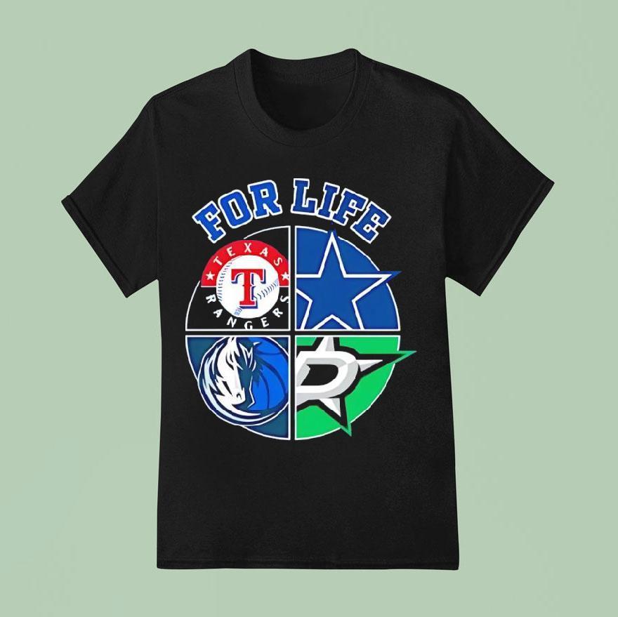 For Life Texas Rangers Cowboys Stars And Mavericks Circle Logos T Shirt