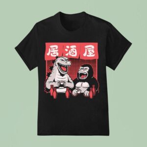 Godzilla And King Kong Enjoying Sake At The Bar T Shirt