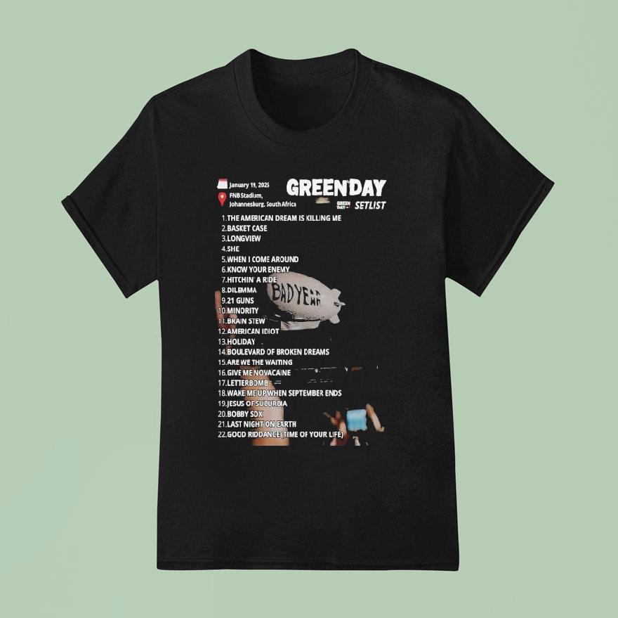 Green Day Bad Year Setlist Tour T Shirt