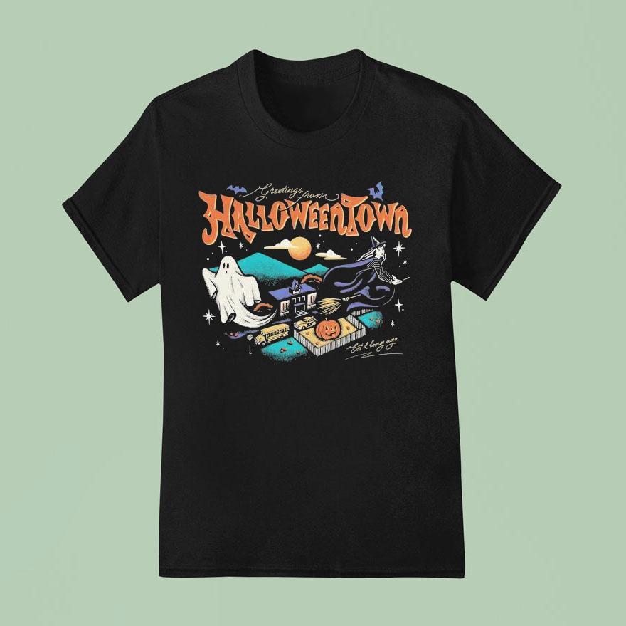 Greetings From Halloweentown Est D Long Ago Ghost Witch T Shirt