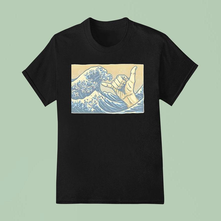 Hokusai S The Great Wave Off Kanagawa And The Hang Loose Hand Sign T Shirt