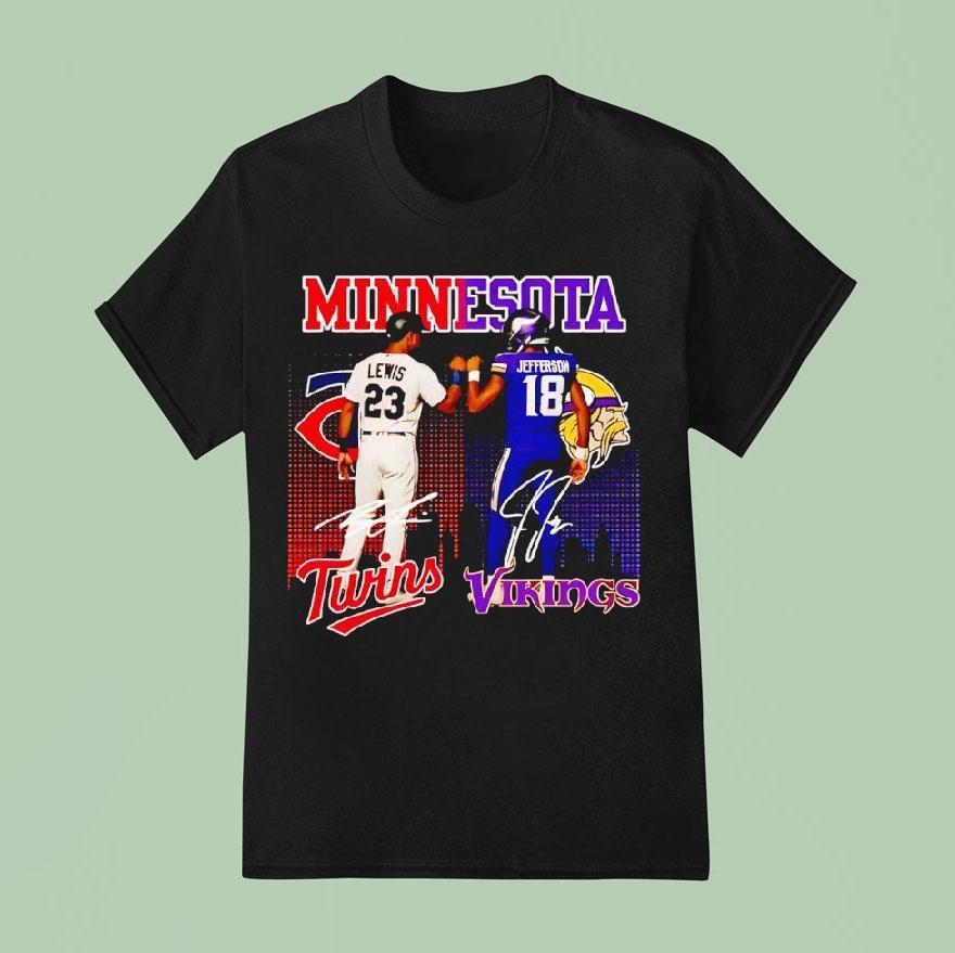 Minnesota City Skyline Minnesota Lewis Twins And Jefferson Minnesota Vikings Signatures T Shirt