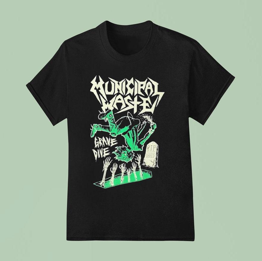 Municipal Waste Glow Grave Dive Rip Sgred Skeletons T Shirt
