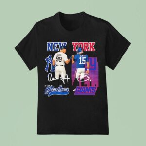 New York City Skyline Judge New York Yankees And New York Giants Signatures T Shirt