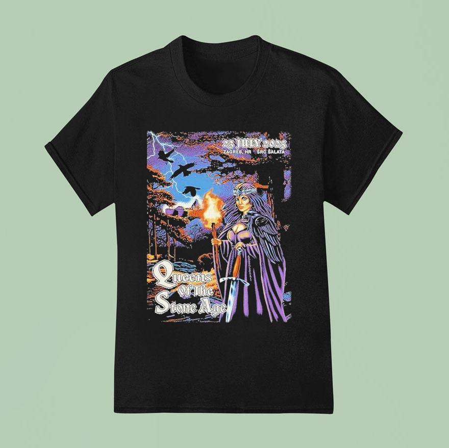 Queens Of The Stone Age In Zagreb Croatia On July Featuring Medieval Warrior Fantasy T Shirt