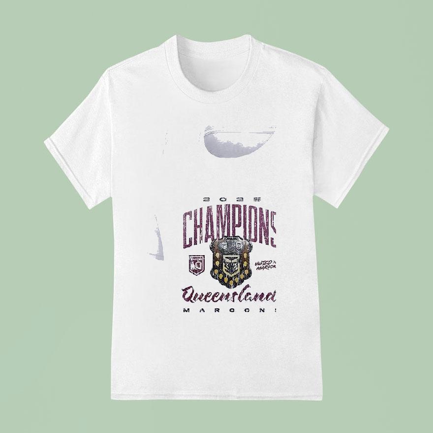 Queensland Maroons State Champions United In Maroon Back To Back To Back To Back Logo T Shirt