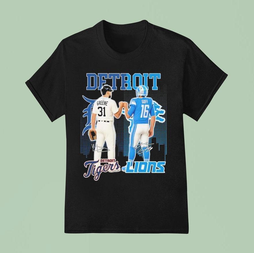 Riley Greene And Jared Goff Detroit Tigers X Detroit Lions Signatures T Shirt