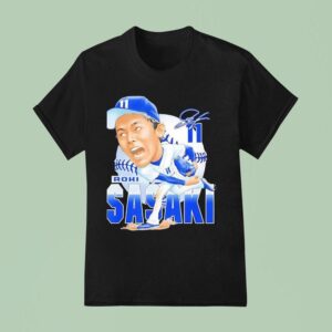 Roki Sasaki La Baseball Pitching Autographed Signature T Shirt