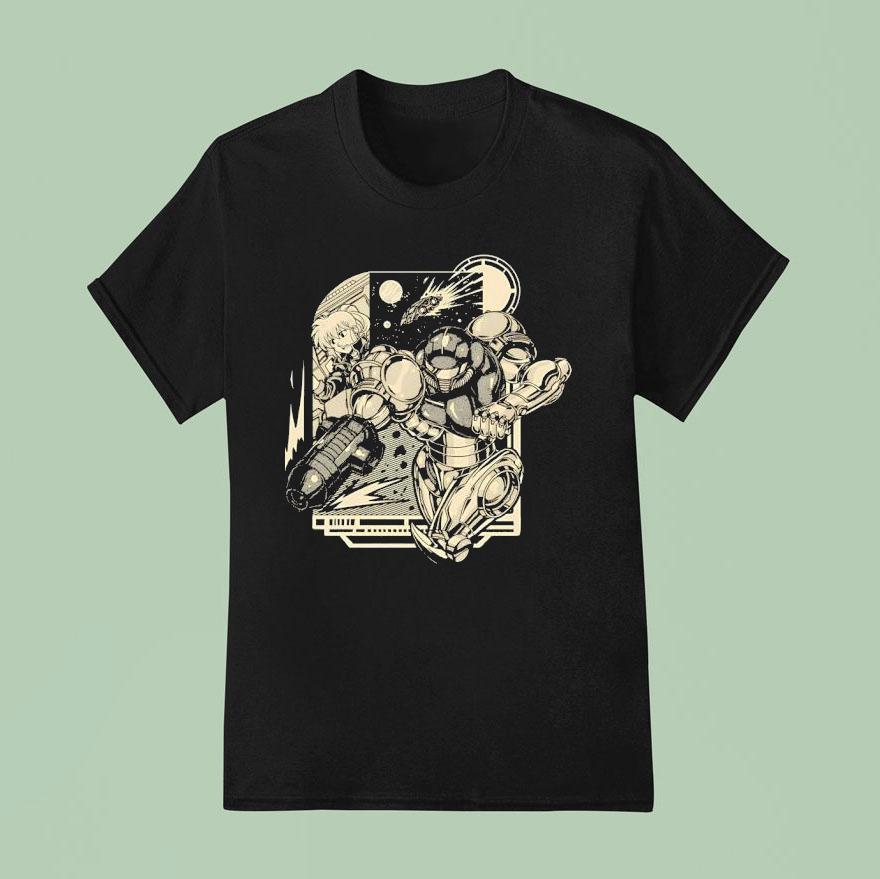 Samus Aran From Metroid Running In Space T Shirt