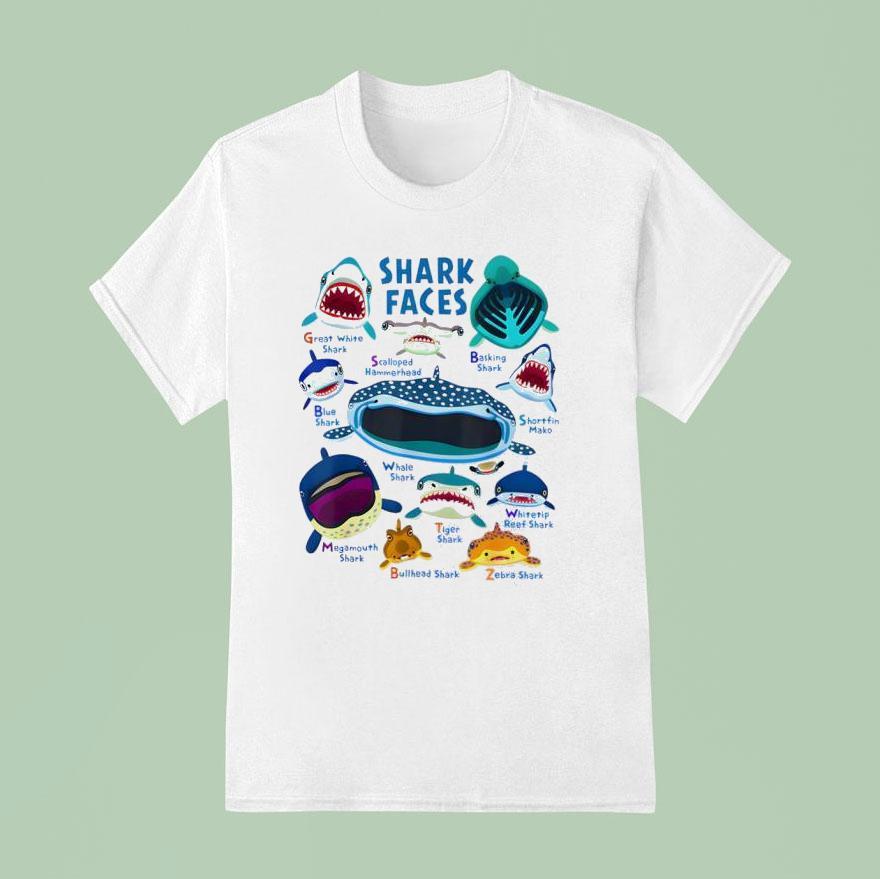 Shark Faces Chart Kinds Of Type Shark T Shirt