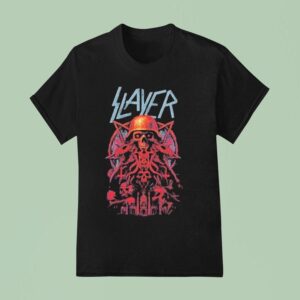Slayer Farewell Tour A Skull With A Military Helmet Art Dates List Start On July In Cardiff Uk At Blackweir Fields T Shirt
