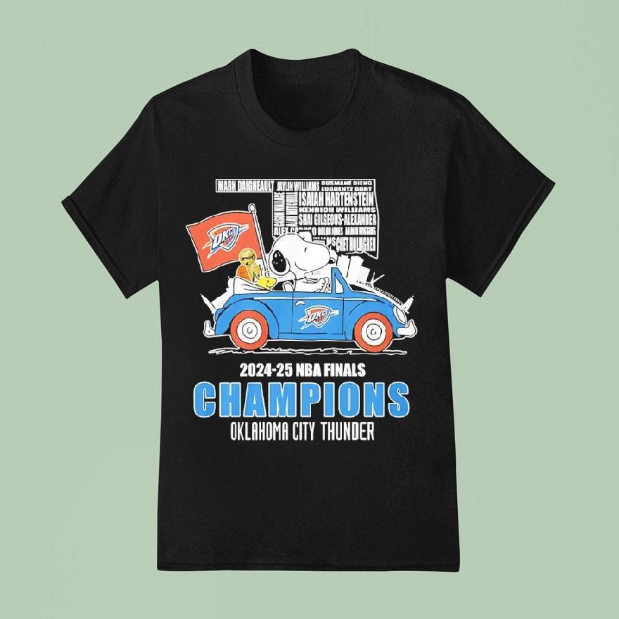 Snoopy And Woodstock Driving Car Oklahoma City Thunder Nba Finals Champions All Name Of Legends T Shirt