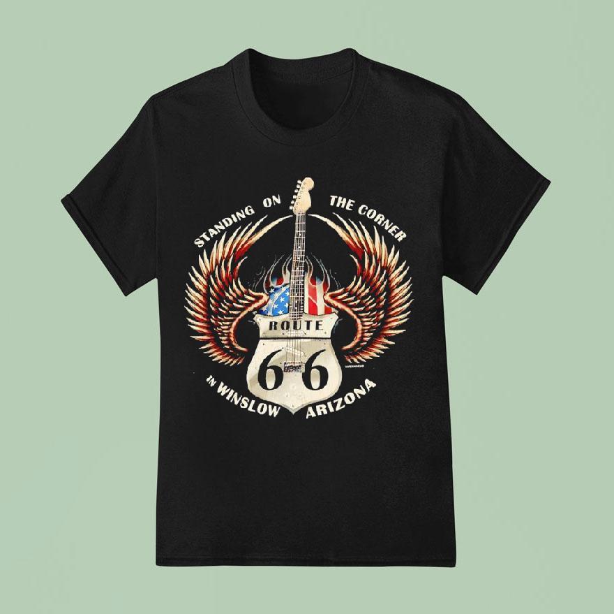 Standing On The Corner In Winslow Arizona Route Guitar T Shirt