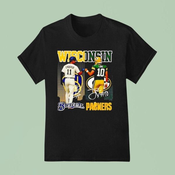 Wisconsin City Skyline Chourio Brewers And Love Packers Signatures T Shirt