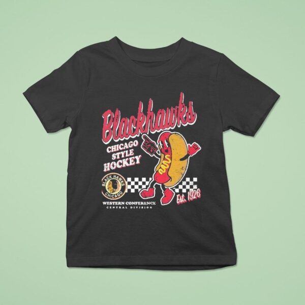 Black Chicago Blackhawks Hot Dog Food Est Vintage T Shirt