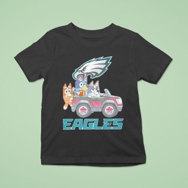 Bluey Characters Driving Philadelphia Eagles Logo T Shirt