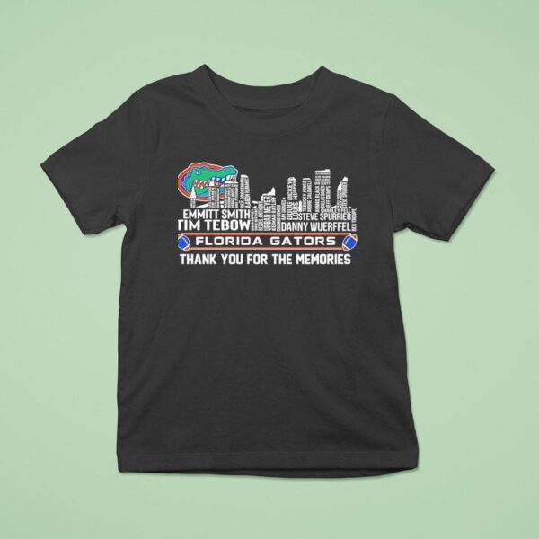 Florida Gators City Skyline All Names Of Legends Thank You For The Memories T Shirt