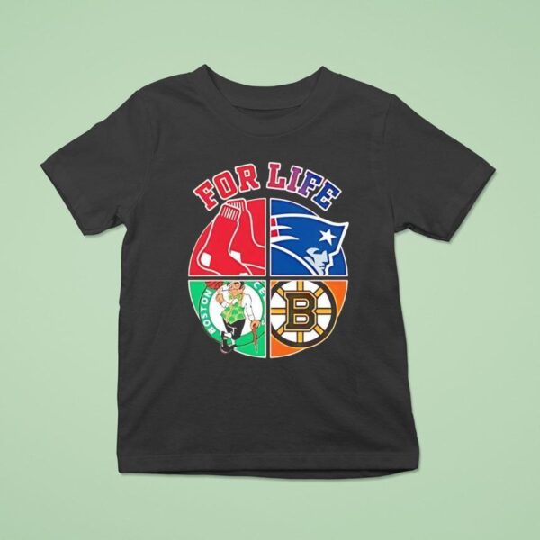 For Life Boston Red Sox Patriots Celtics And Bruins Circle Logos T Shirt