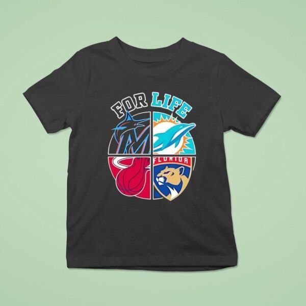 For Life Miami Dolphins Marlins Heat And Panthers Circle Logos T Shirt