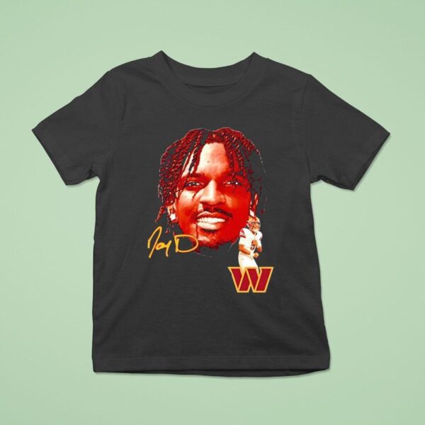 Jayden Daniels Big Face Washington Commanders Football Signature T Shirt