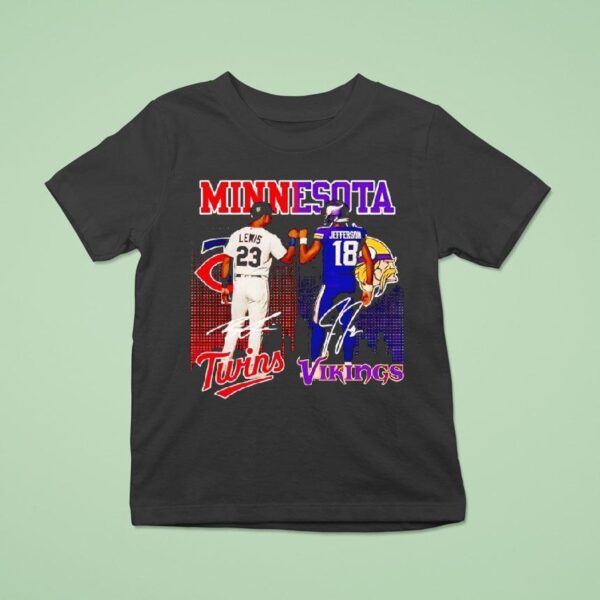 Minnesota City Skyline Minnesota Lewis Twins And Jefferson Minnesota Vikings Signatures T Shirt
