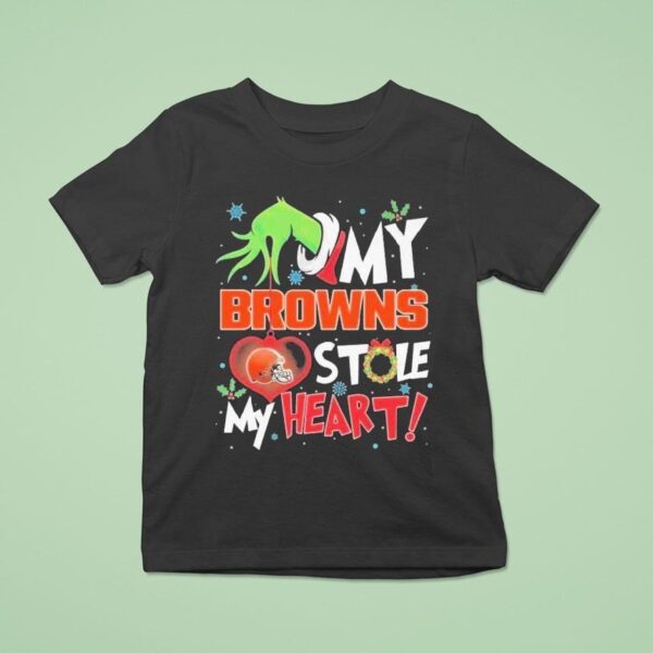 My Cleveland Browns The Grinch Stole My Heart Hand Nfl Christmas T Shirt
