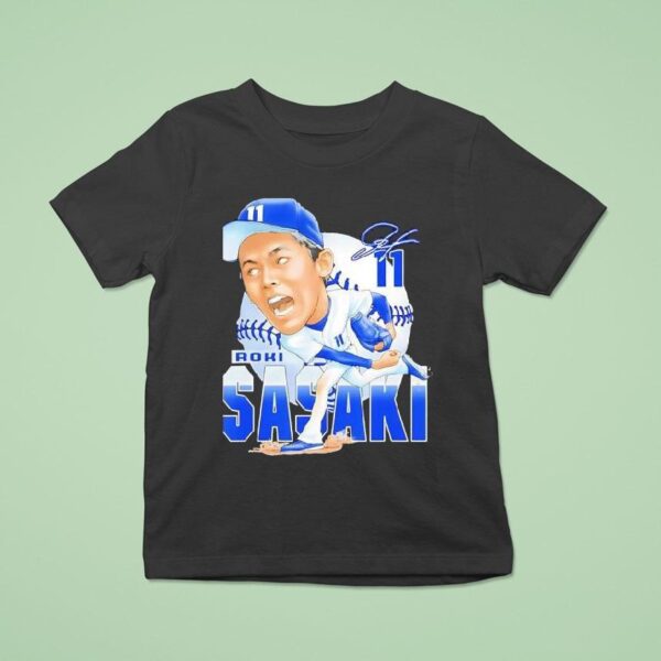 Roki Sasaki La Baseball Pitching Autographed Signature T Shirt