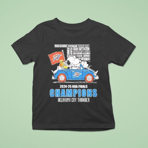Snoopy And Woodstock Driving Car Oklahoma City Thunder Nba Finals Champions All Name Of Legends T Shirt