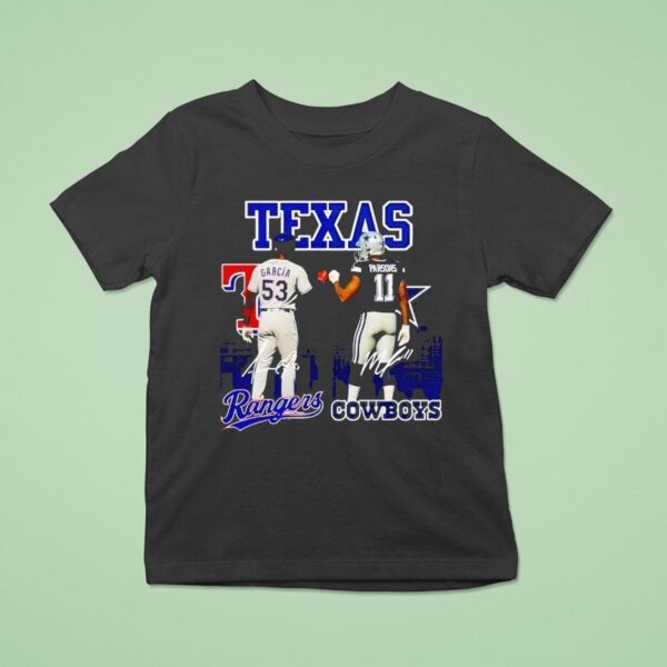 Texas City Skyline Garcia Texas Rangers And Parsons Dallas Cowboys Signatures T Shirt