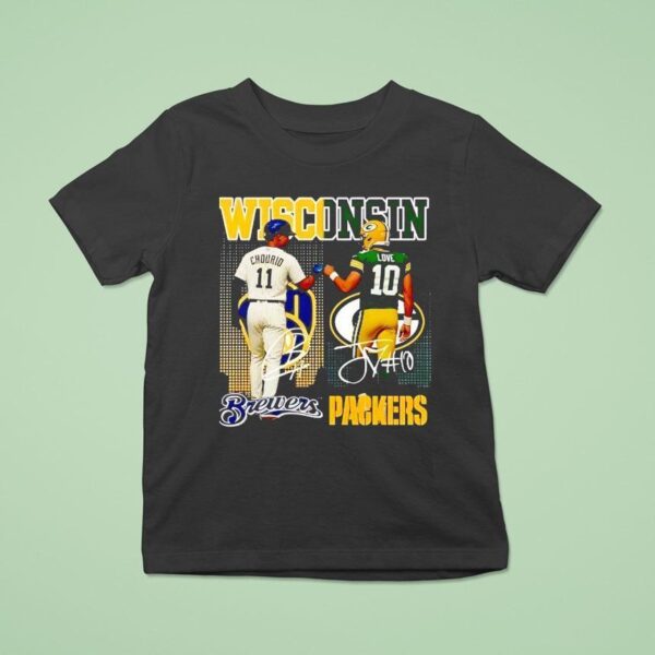 Wisconsin City Skyline Chourio Brewers And Love Packers Signatures T Shirt