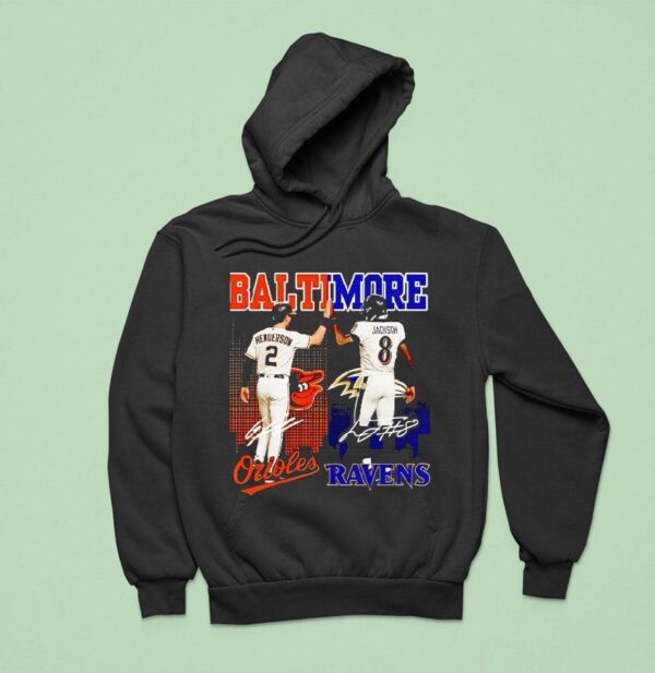 Baltimore City Skyline Henderson Baltimore Orioles And Jackson Ravens Signatures Hoodie
