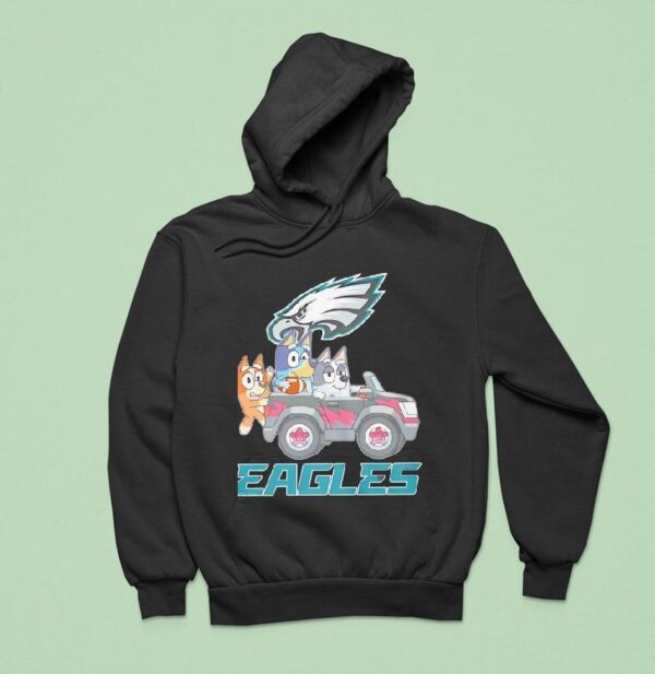 Bluey Characters Driving Philadelphia Eagles Logo Hoodie