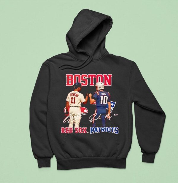 Boston City Skyline Devers Red Sox And Maye New England Patriots Signatures Hoodie