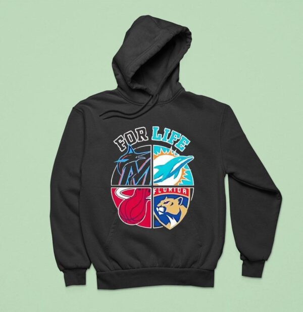 For Life Miami Dolphins Marlins Heat And Panthers Circle Logos Hoodie