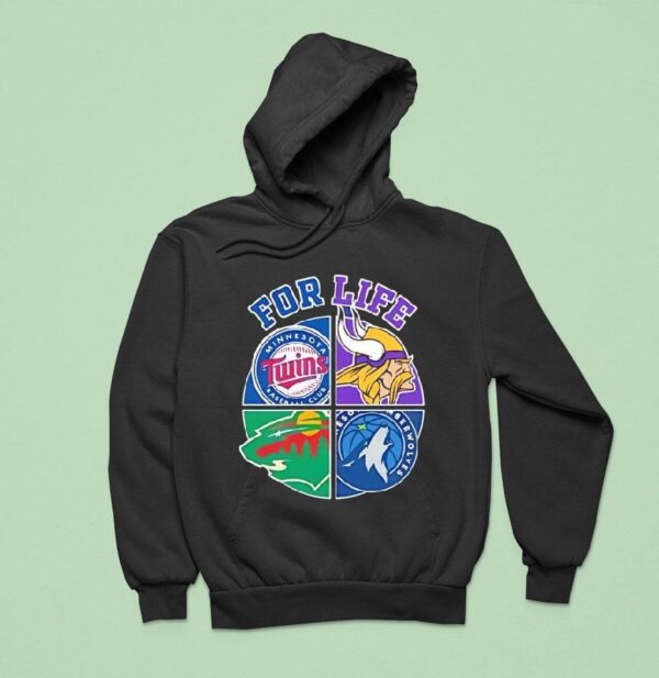 For Life Minnesota Vikings Twins Timberwolves And Wild Circle Logos Hoodie