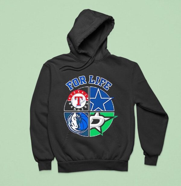 For Life Texas Rangers Cowboys Stars And Mavericks Circle Logos Hoodie