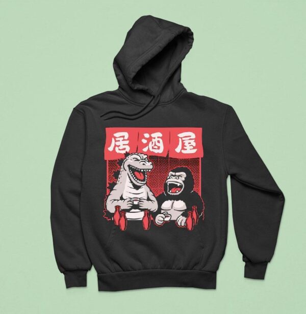 Godzilla And King Kong Enjoying Sake At The Bar Hoodie
